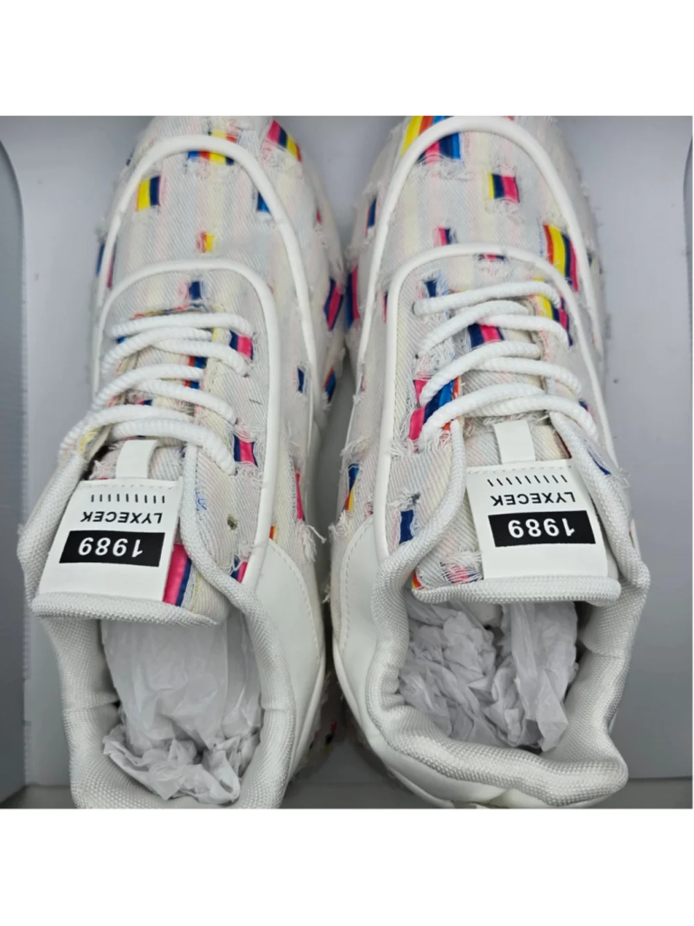 Women's Unbranded Distressed White Sneakers with Multi-color Accents 11 men's